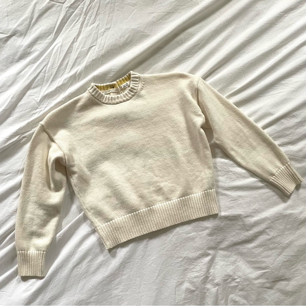 Alex Mill Fine Gauge Button Back Crewneck Sweater, XS, Cream